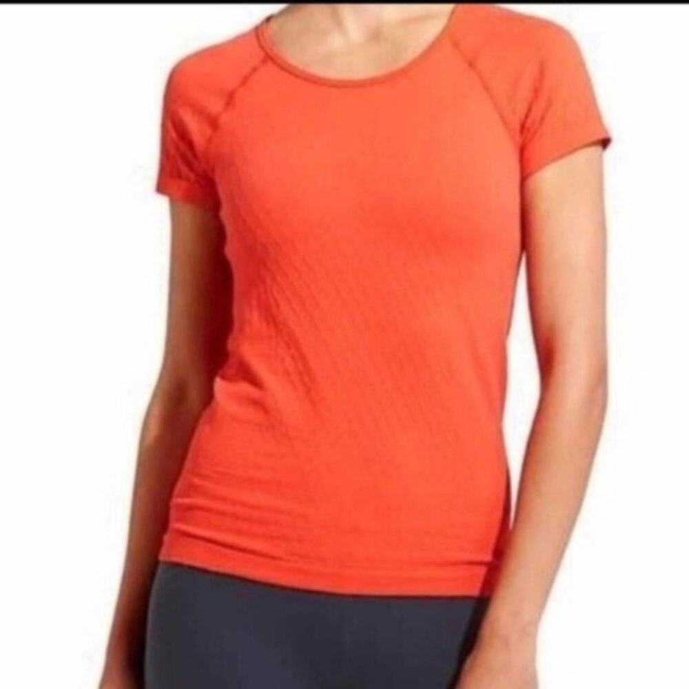 Athleta Seamless Sequence Tee Orange Textured Size Large